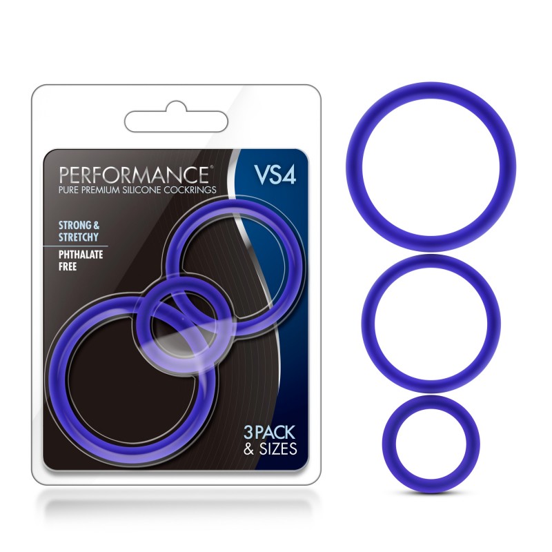 Performance VS4 Pure Premium Silicone Cock Rings - Blue